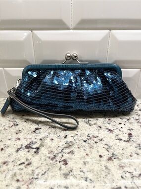 Coach Sequin Kiss Lock Clutch in Midnight Blue NWOT